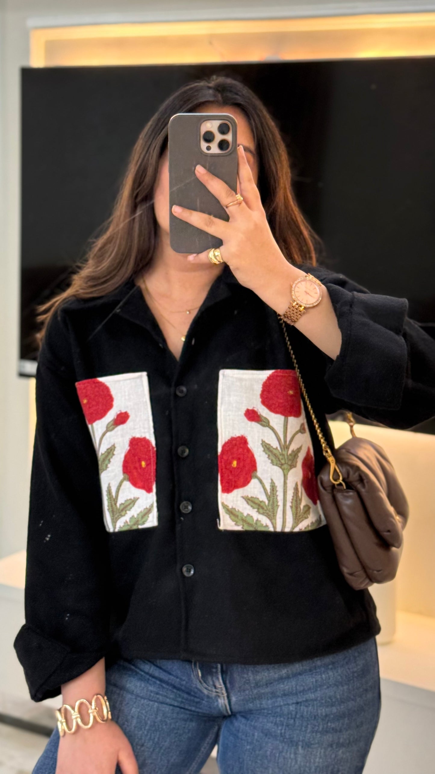 Lux edit Red poppy black woolen shacket