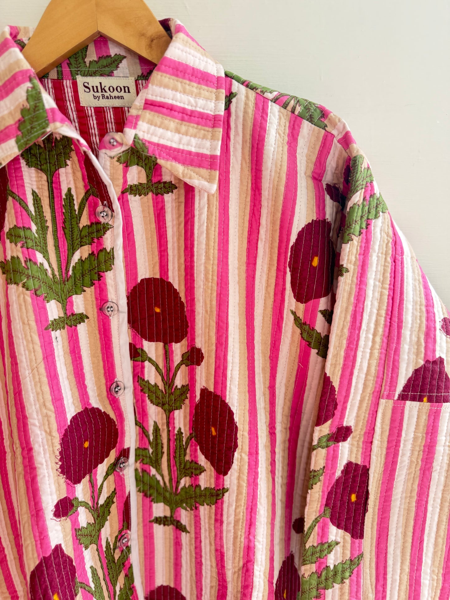 Pink poppy quilted shacket
