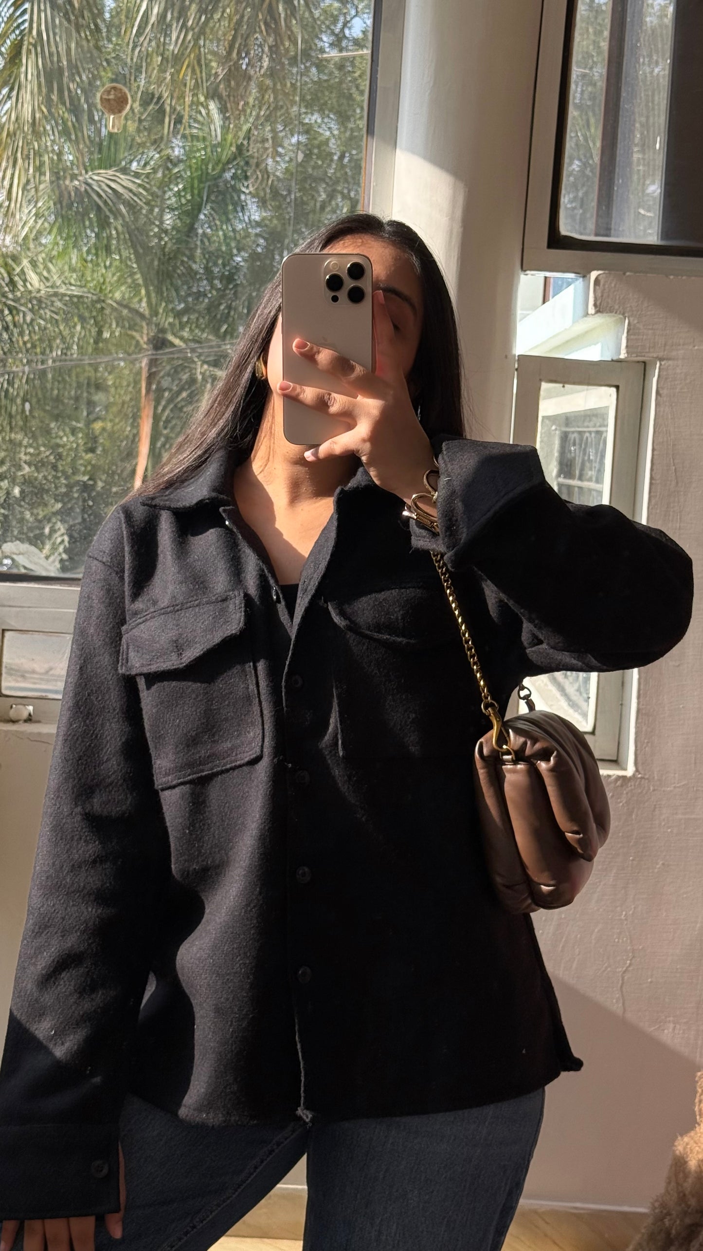 Black woolen shacket