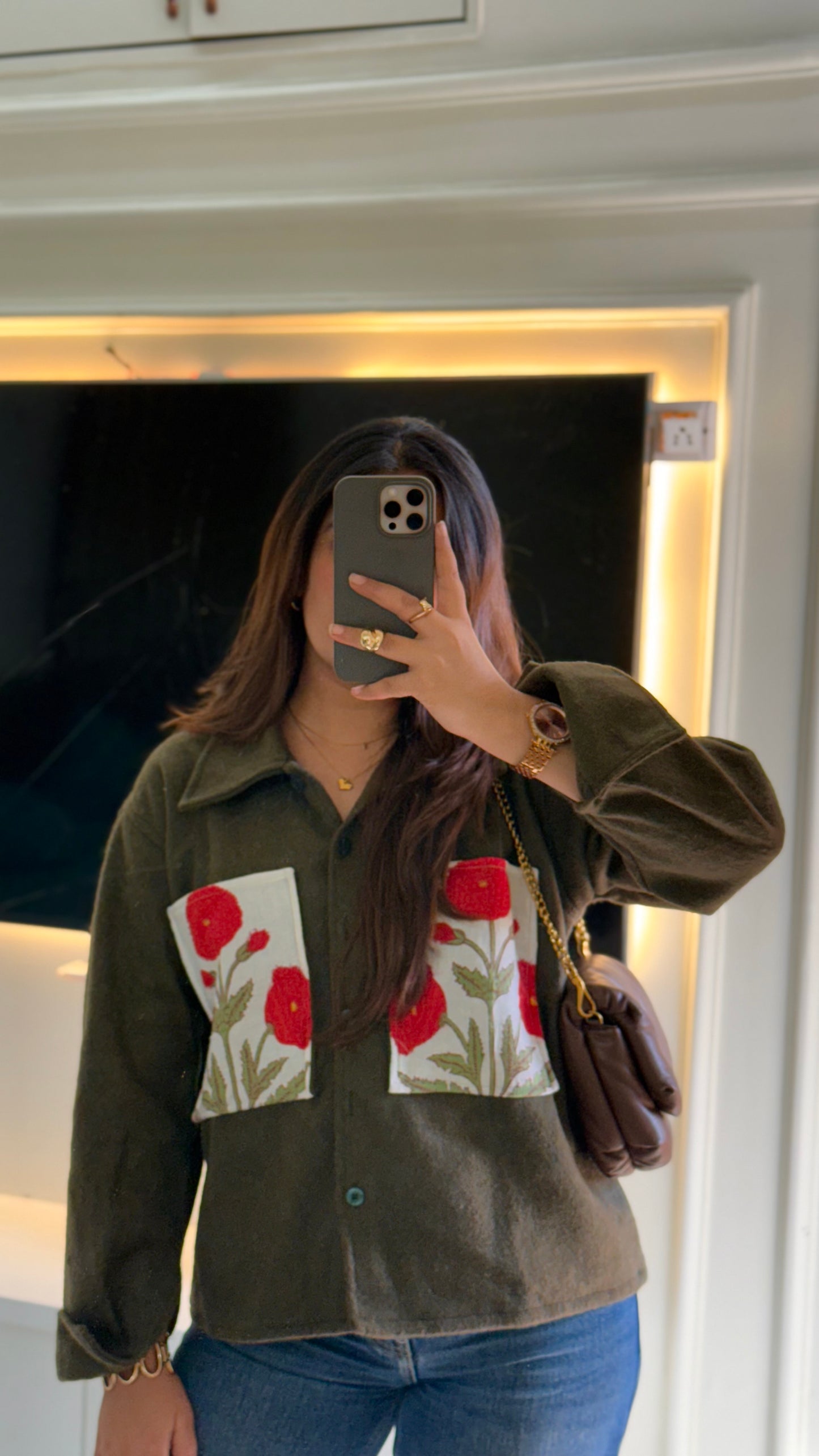 Lux olive red mughal shacket