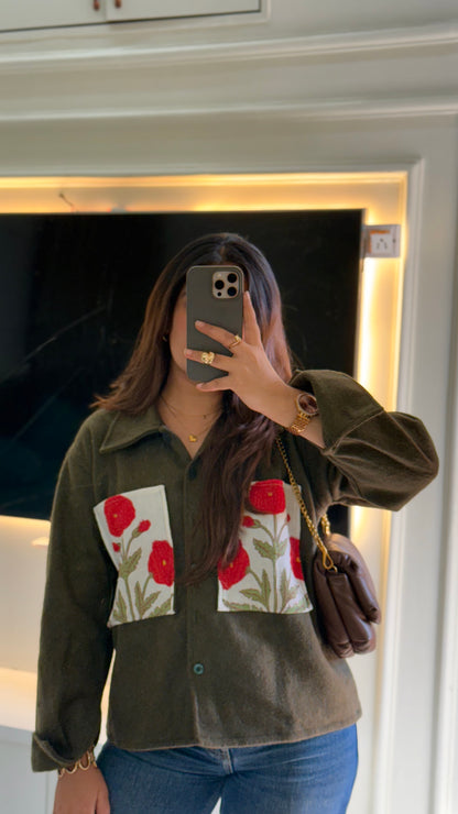 Lux olive red mughal shacket