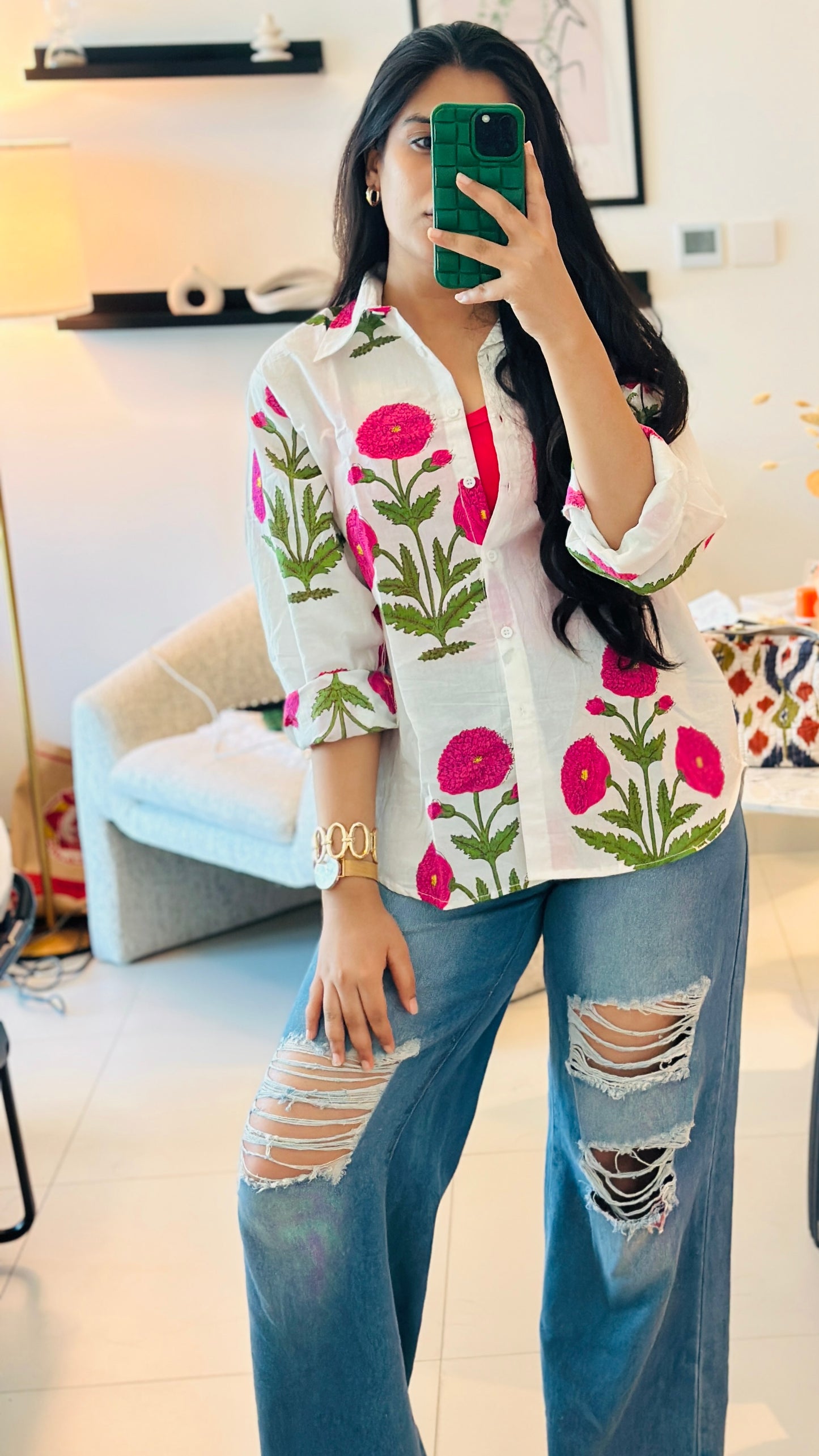 Pink mughal poppy shirt