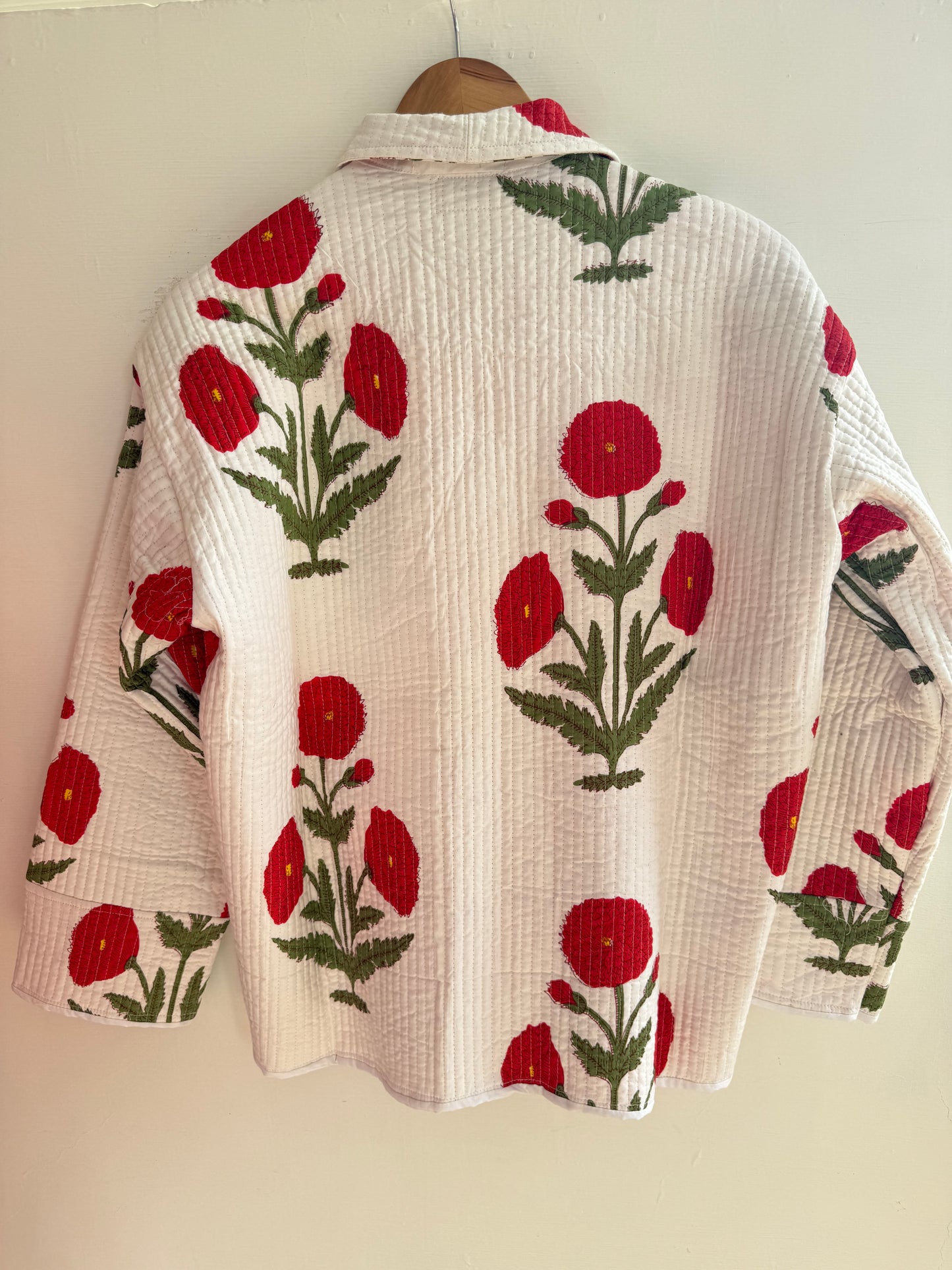 Red poppy quilted shacket