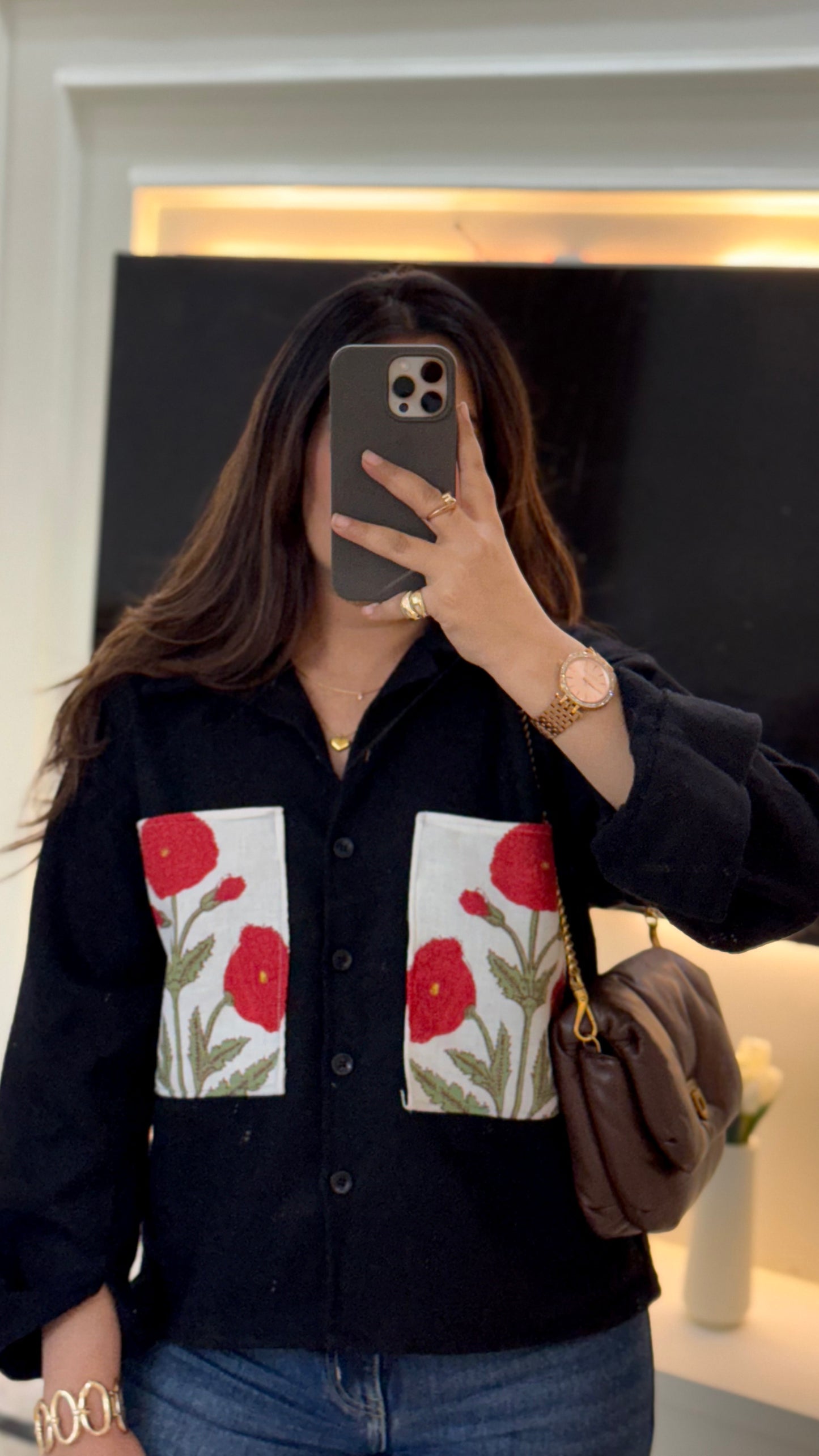 Lux edit Red poppy black woolen shacket