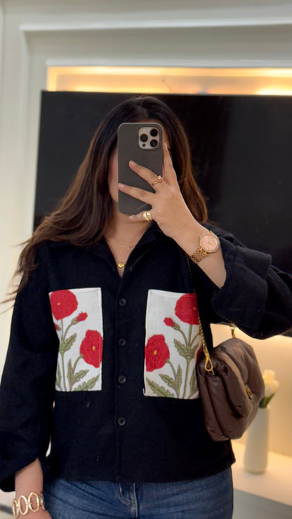 Lux edit Red poppy black woolen shacket