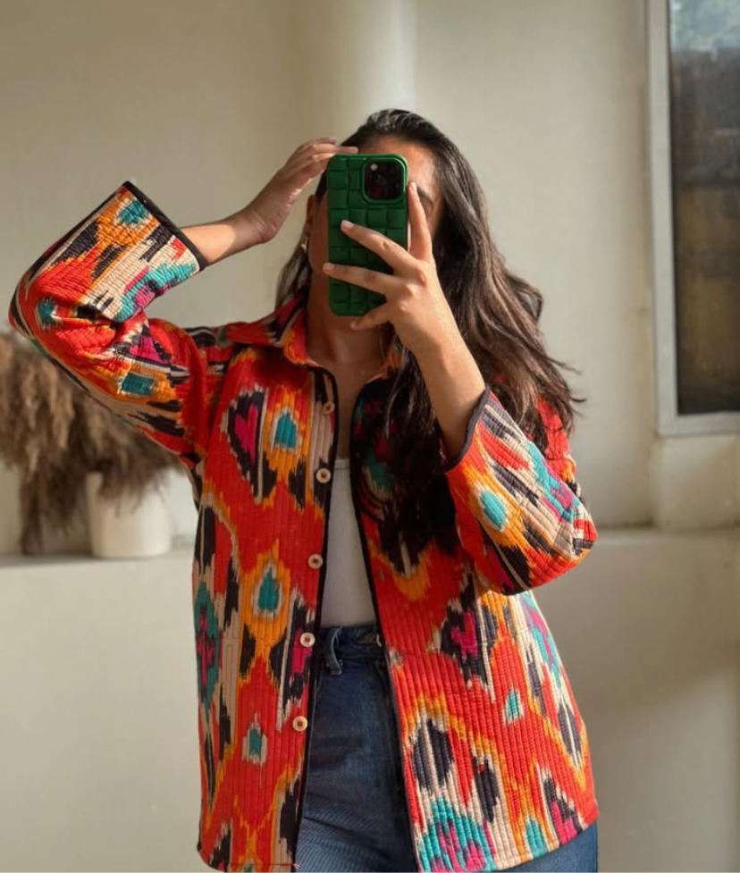 Orange ikkat shacket