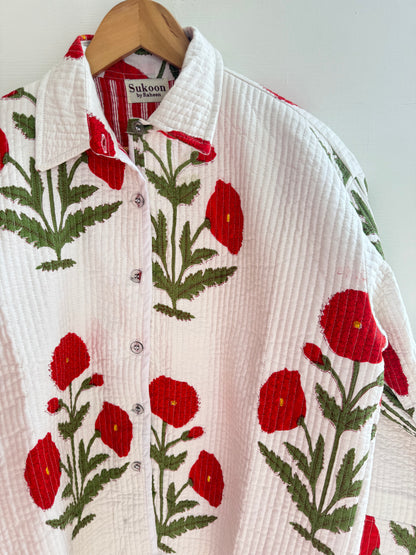 Red poppy quilted shacket