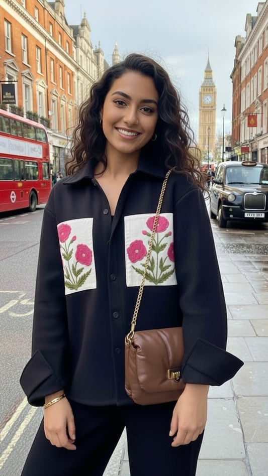 Lux edit pink poppy black woolen shacket