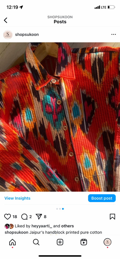 Orange ikkat shacket