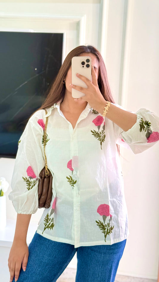 Jaipuri pink mughal butta shirt