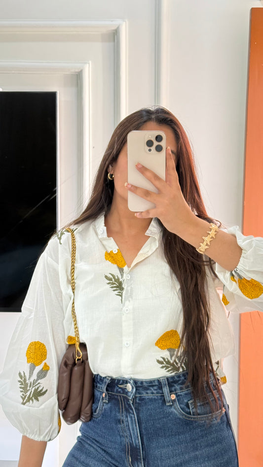 Jaipuri yellow mughal butta shirt