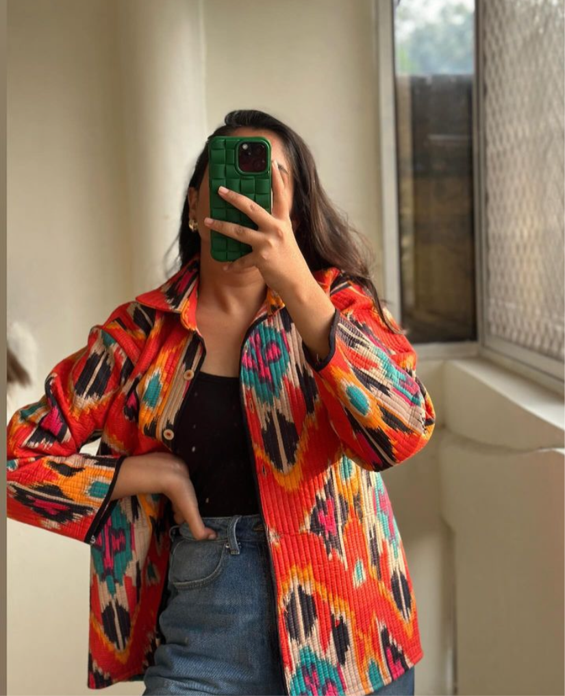 Orange ikkat shacket