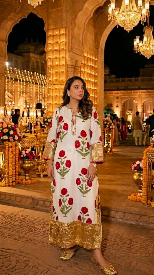 The Signature Red mughal butta kaftan set