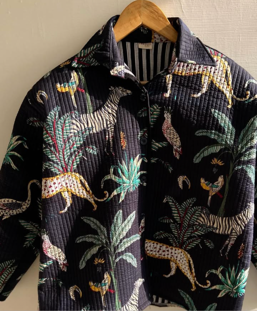 Quilted black jungle shacket