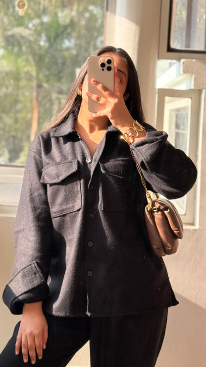 Black woolen shacket