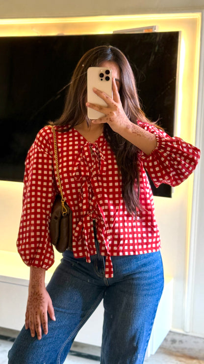 Red gingham top