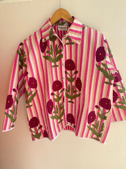 Pink poppy quilted shacket