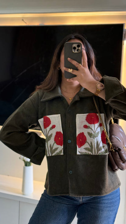 Lux olive red mughal shacket