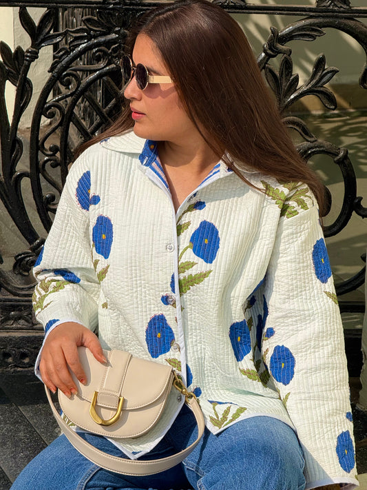 Blue poppy quilted shacket