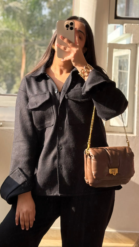 Black woolen shacket