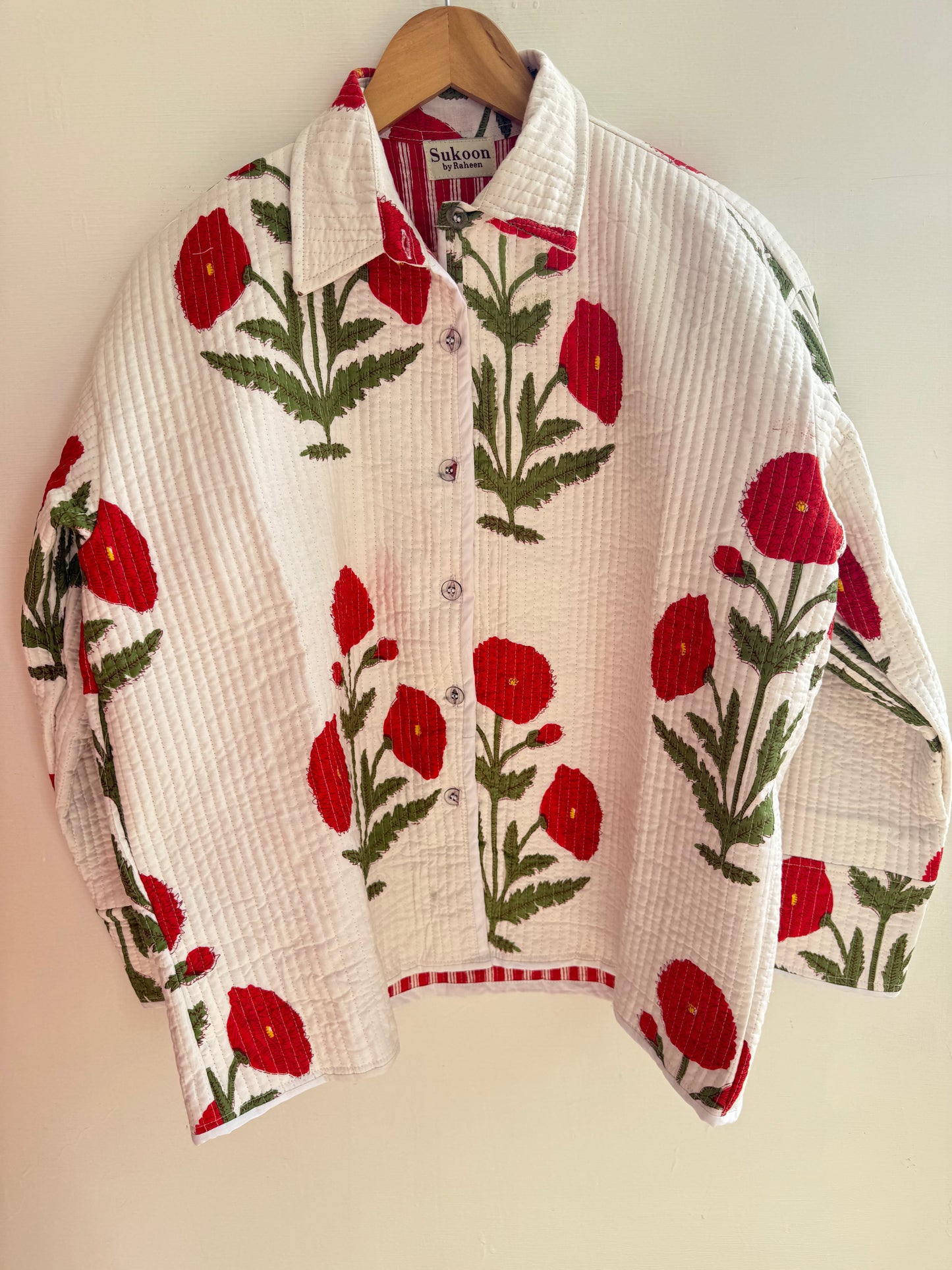 Red poppy quilted shacket