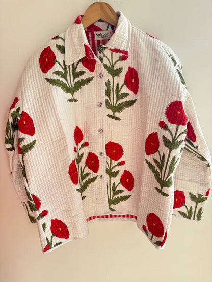 Red poppy quilted shacket