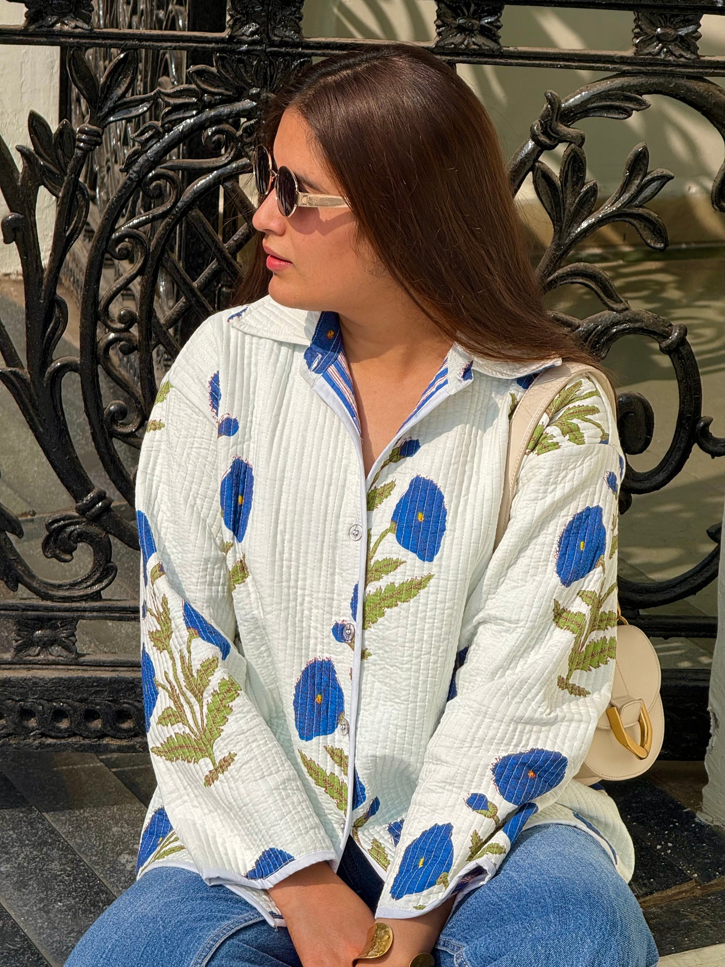 Blue poppy quilted shacket