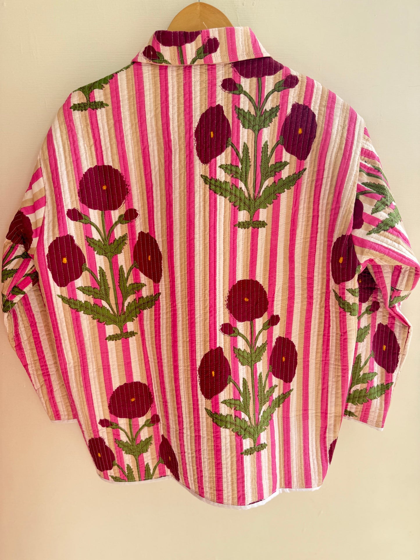 Pink poppy quilted shacket