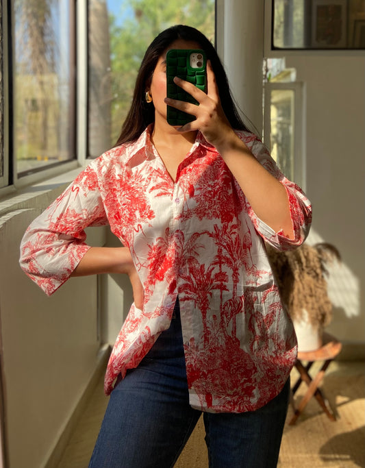RED JUNGLE PAINTING SHIRT