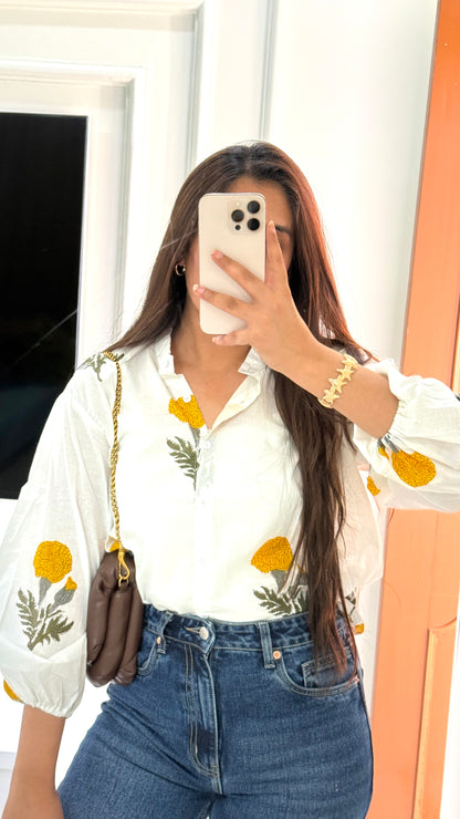 Jaipuri yellow mughal butta shirt