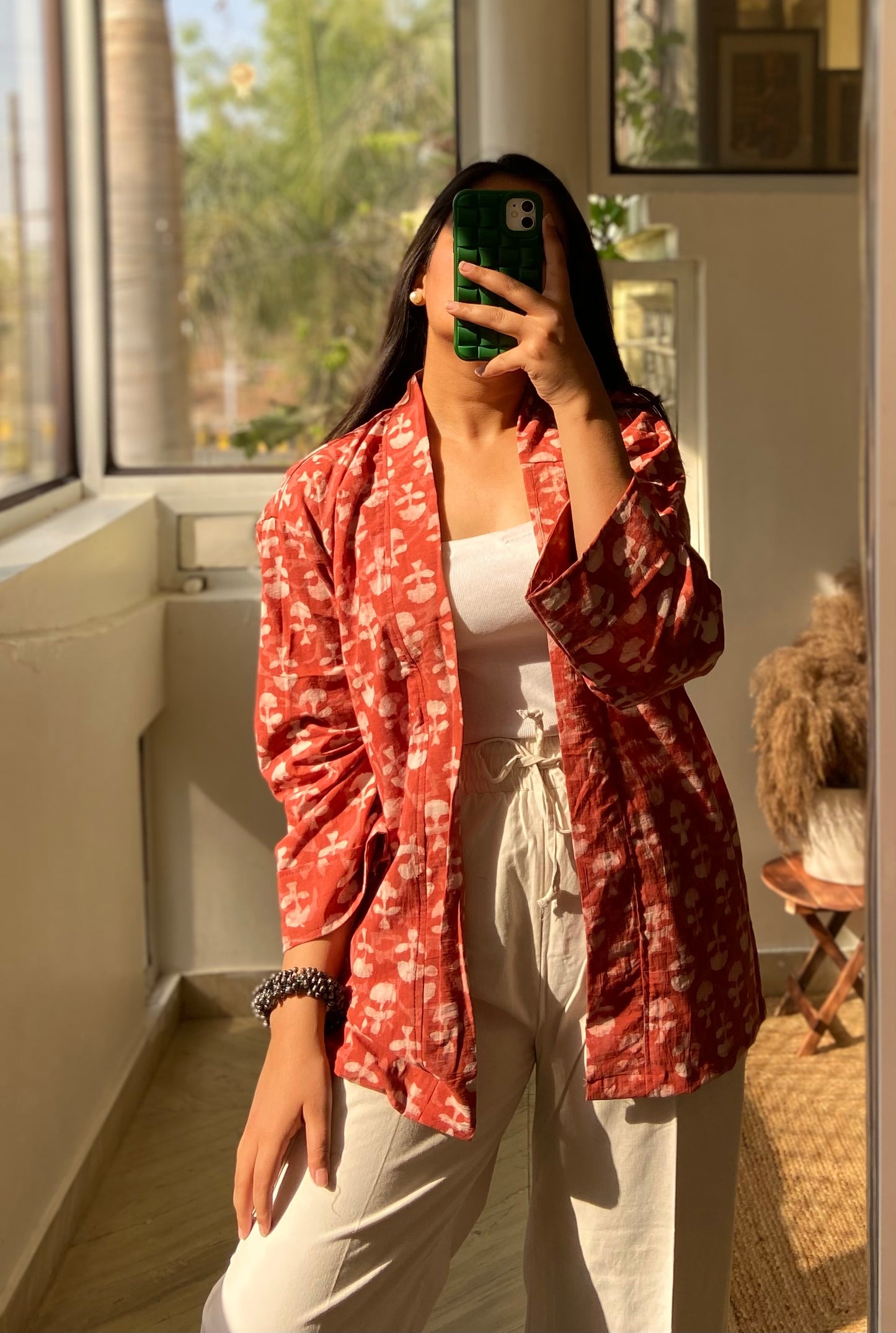 Brick Red Indigo Kimono