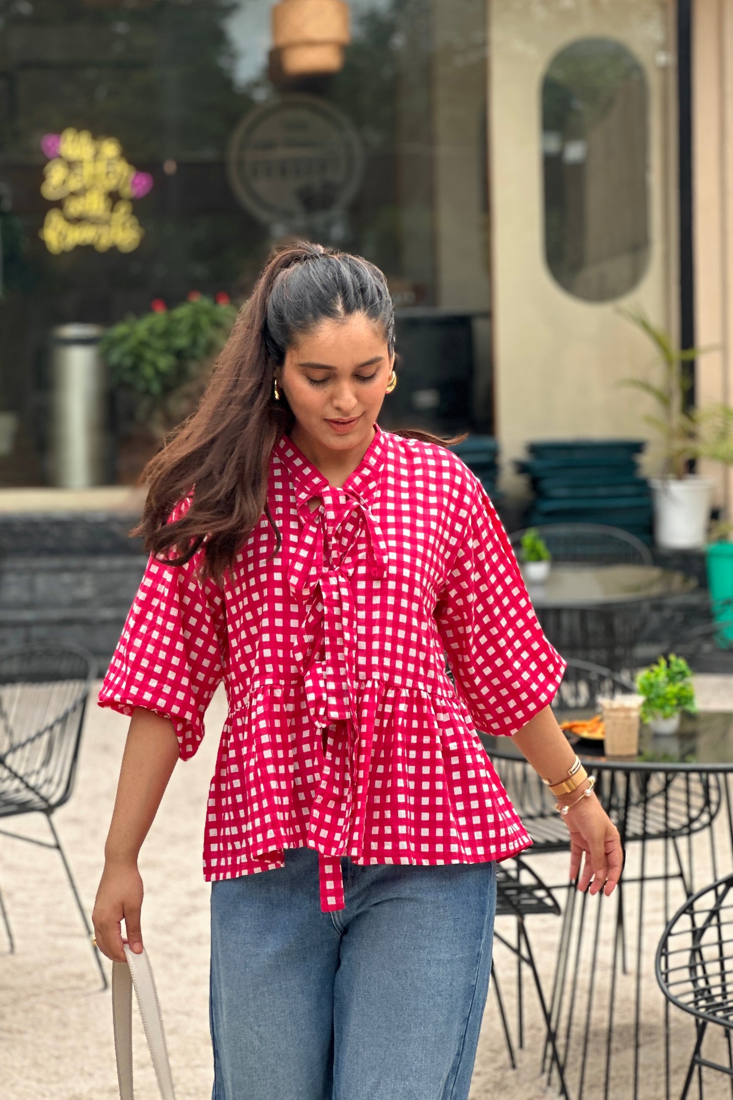 Gingham Pink Dami Top