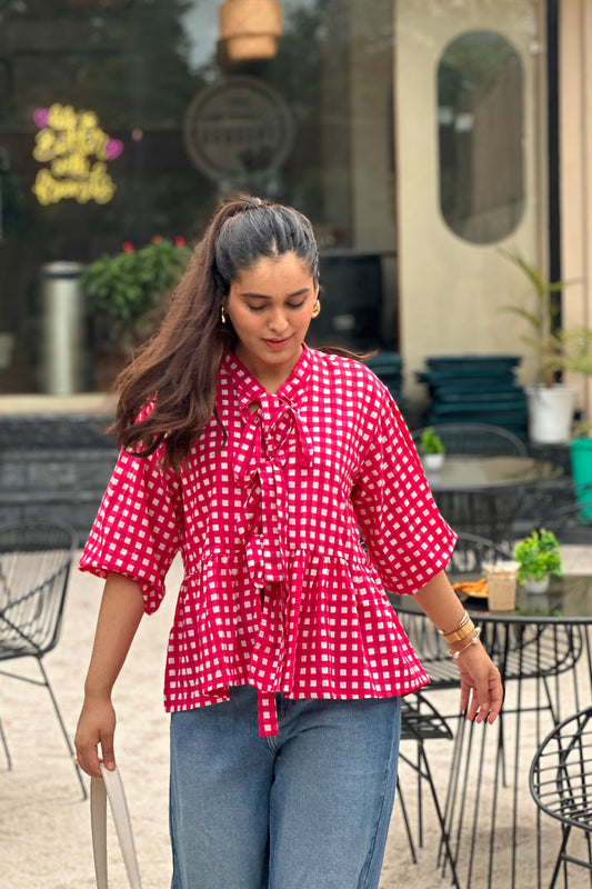 Gingham Pink Dami Top