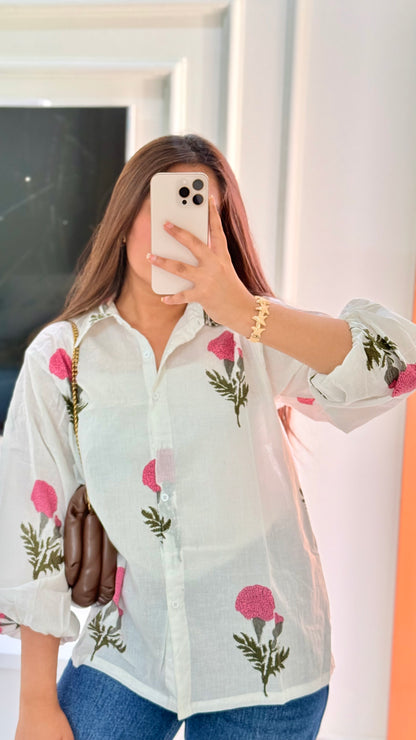 Jaipuri pink mughal butta shirt