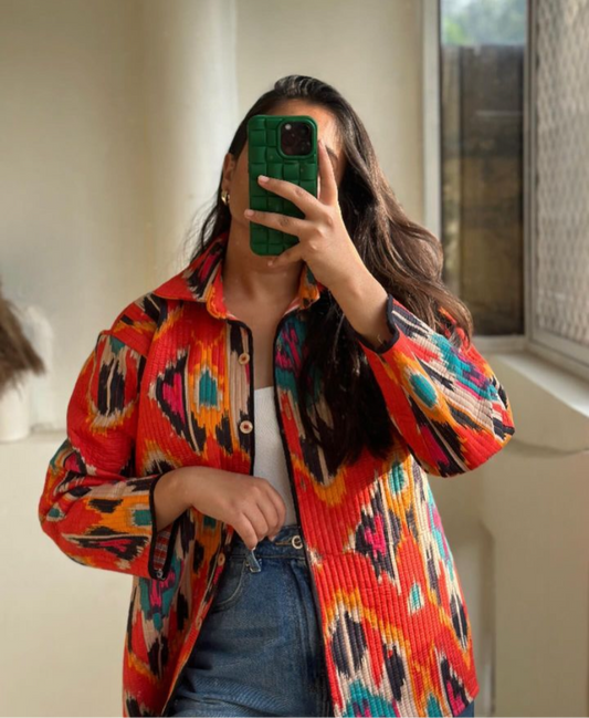 Orange ikkat shacket