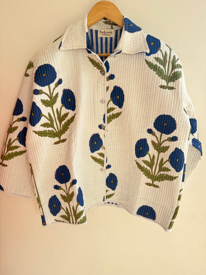 Blue poppy quilted shacket
