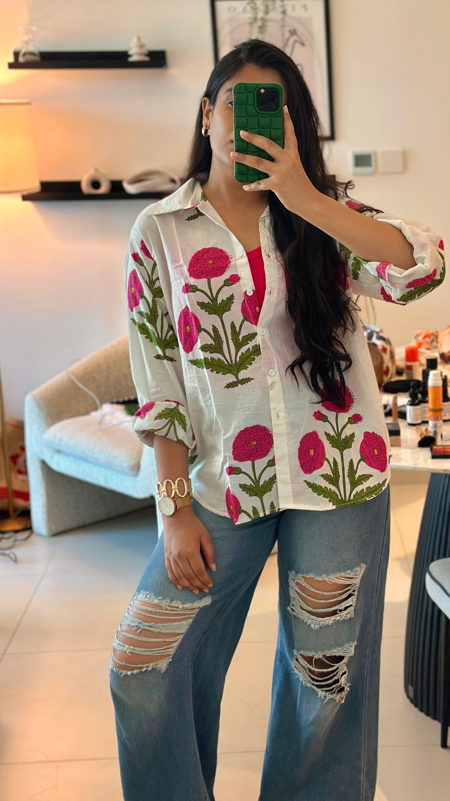Pink mughal poppy shirt