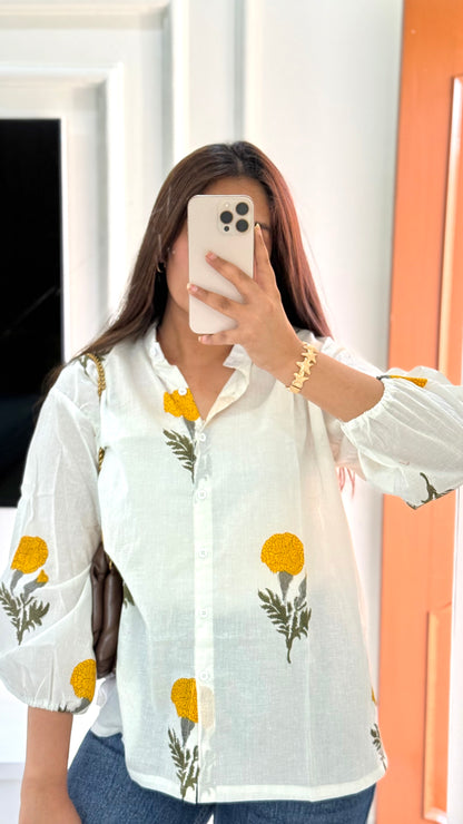 Jaipuri yellow mughal butta shirt