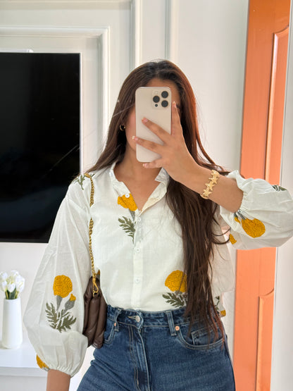 Jaipuri yellow mughal butta shirt