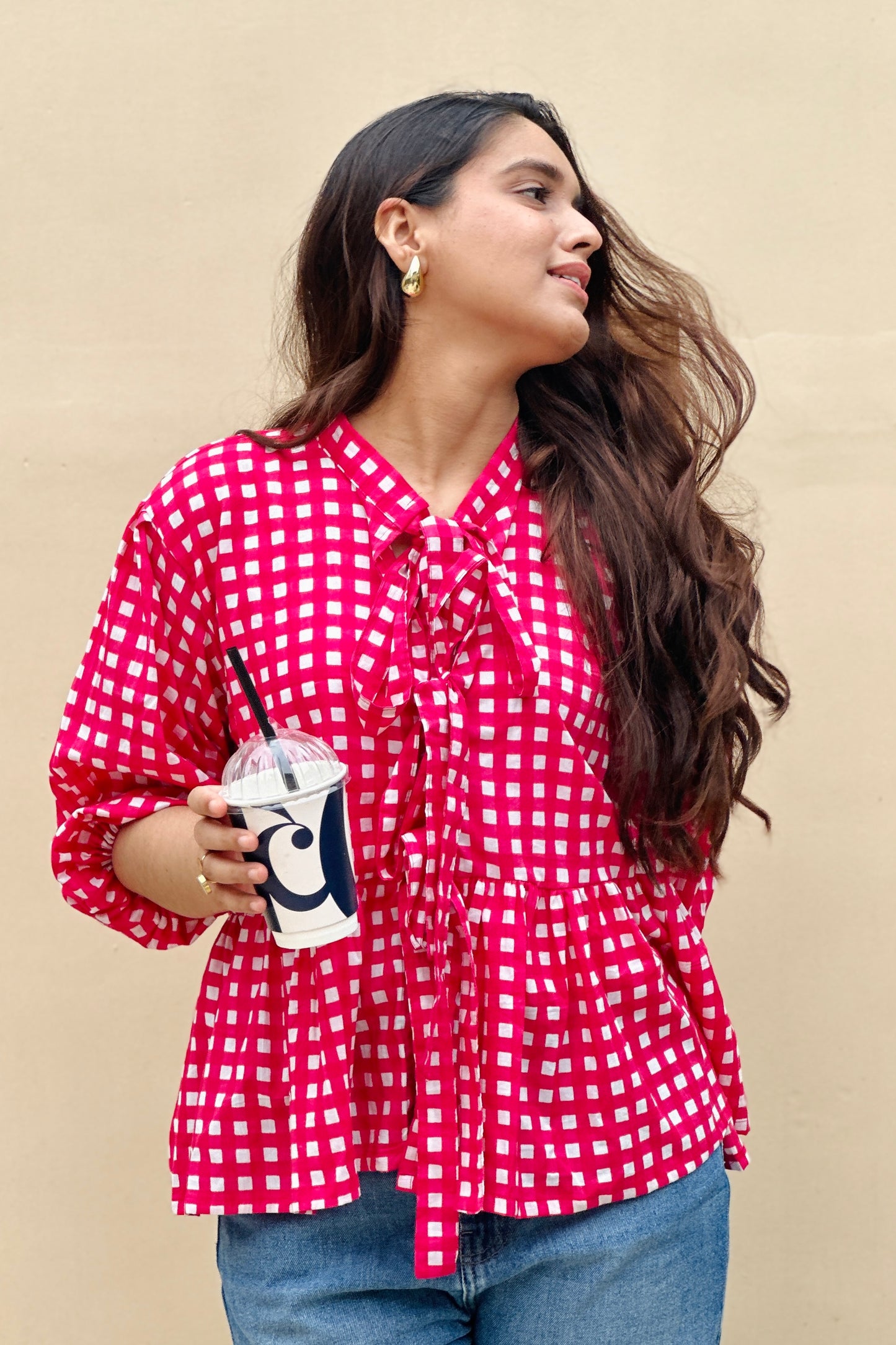 Gingham Pink Dami Top