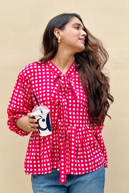 Gingham Pink Dami Top