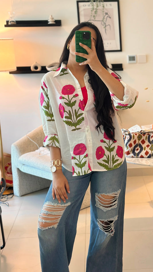 Pink mughal poppy shirt