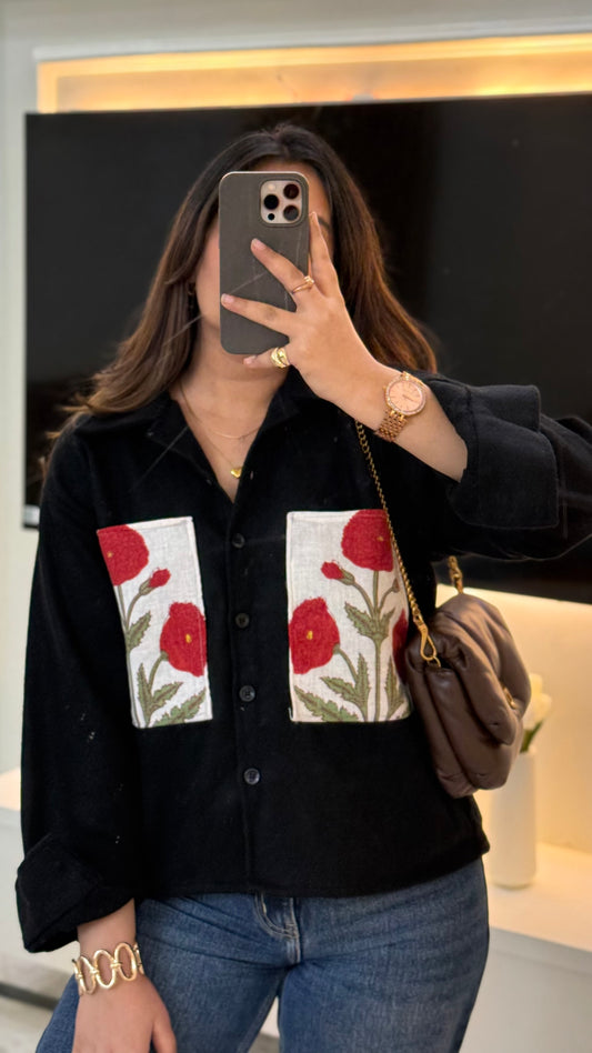 Lux edit Red poppy black woolen shacket