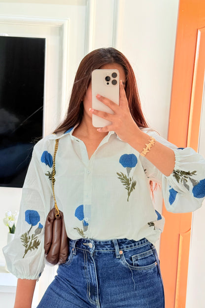 Jaipuri blue mughal butta shirt