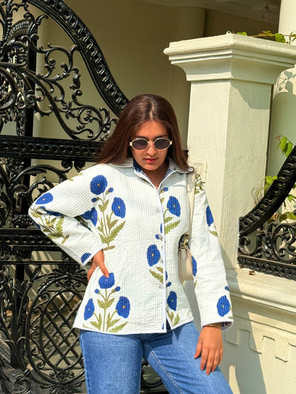 Blue poppy quilted shacket