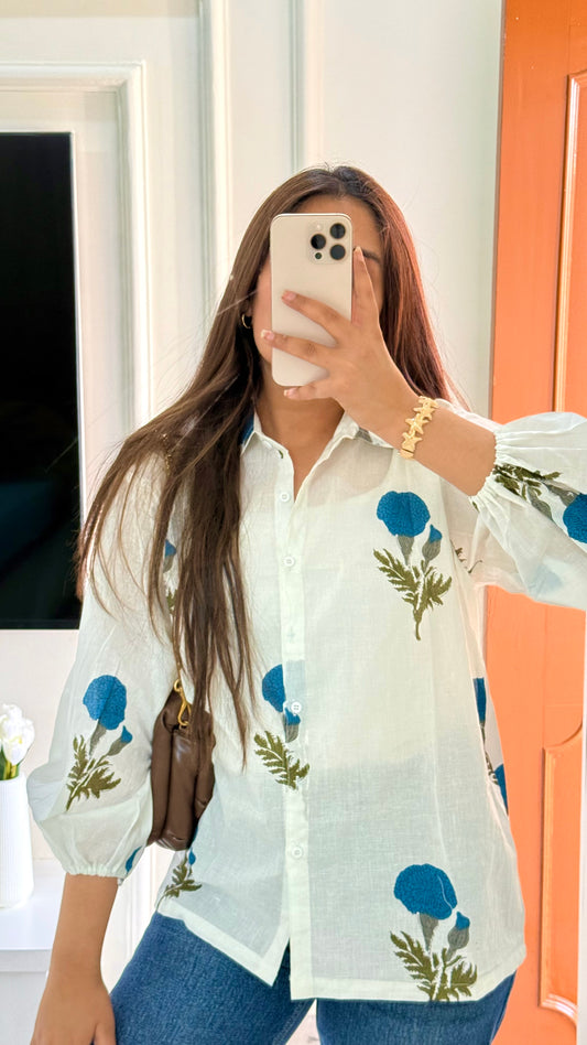 Jaipuri blue mughal butta shirt