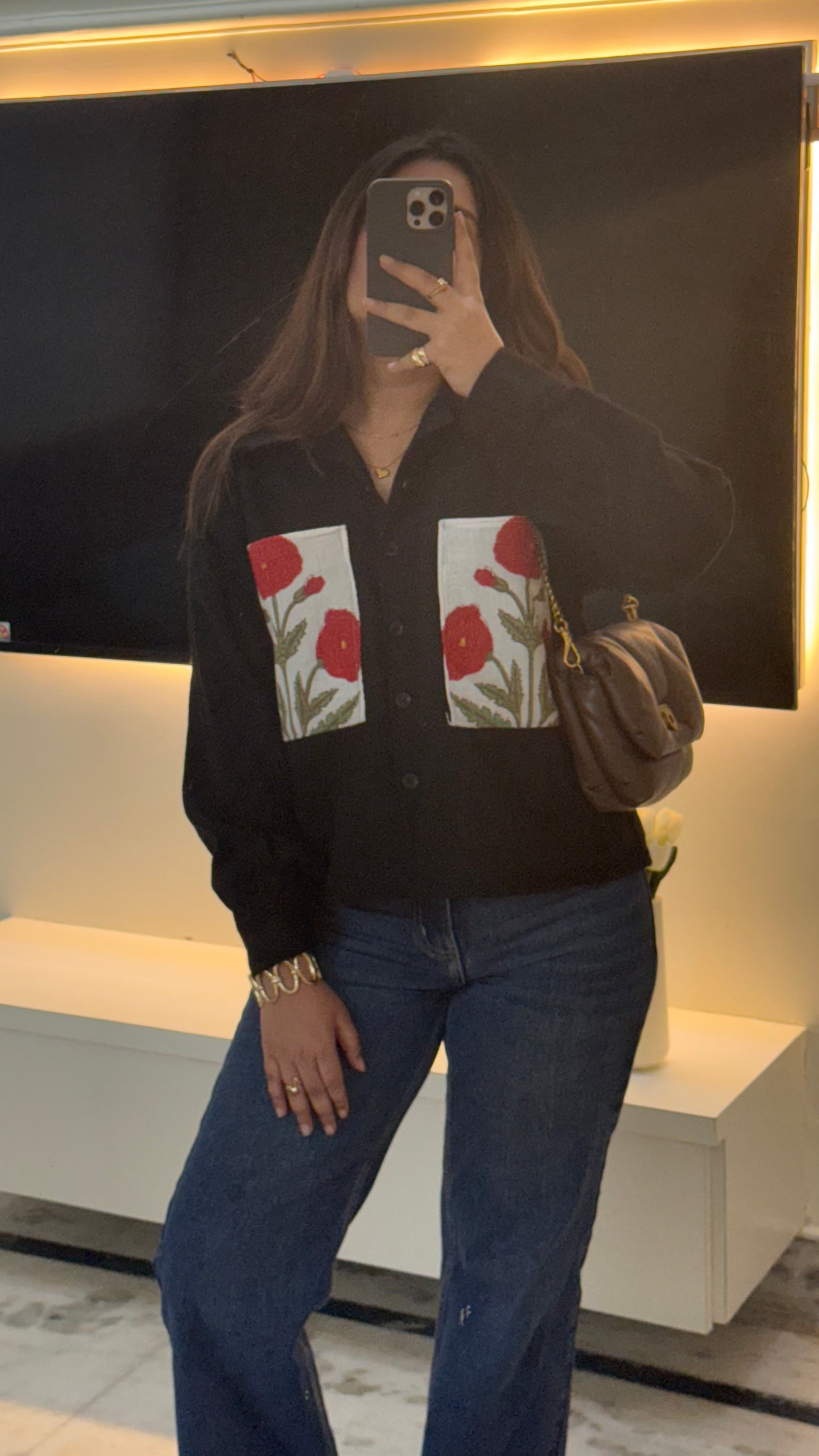 Lux edit Red poppy black woolen shacket