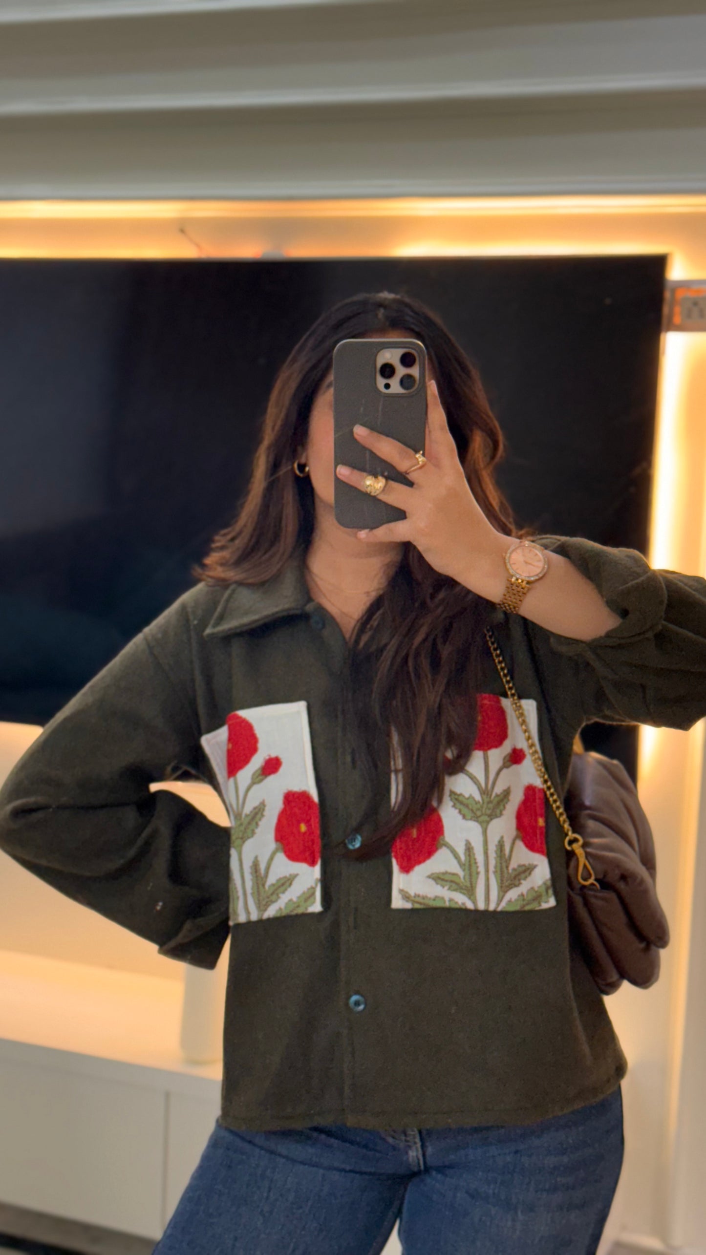 Lux olive red mughal shacket