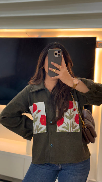 Lux olive red mughal shacket