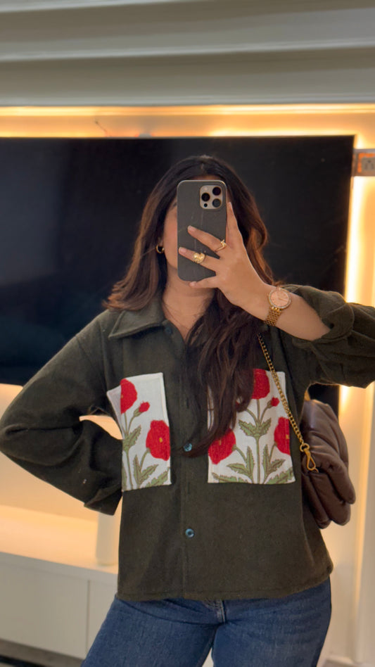 Lux olive red mughal shacket